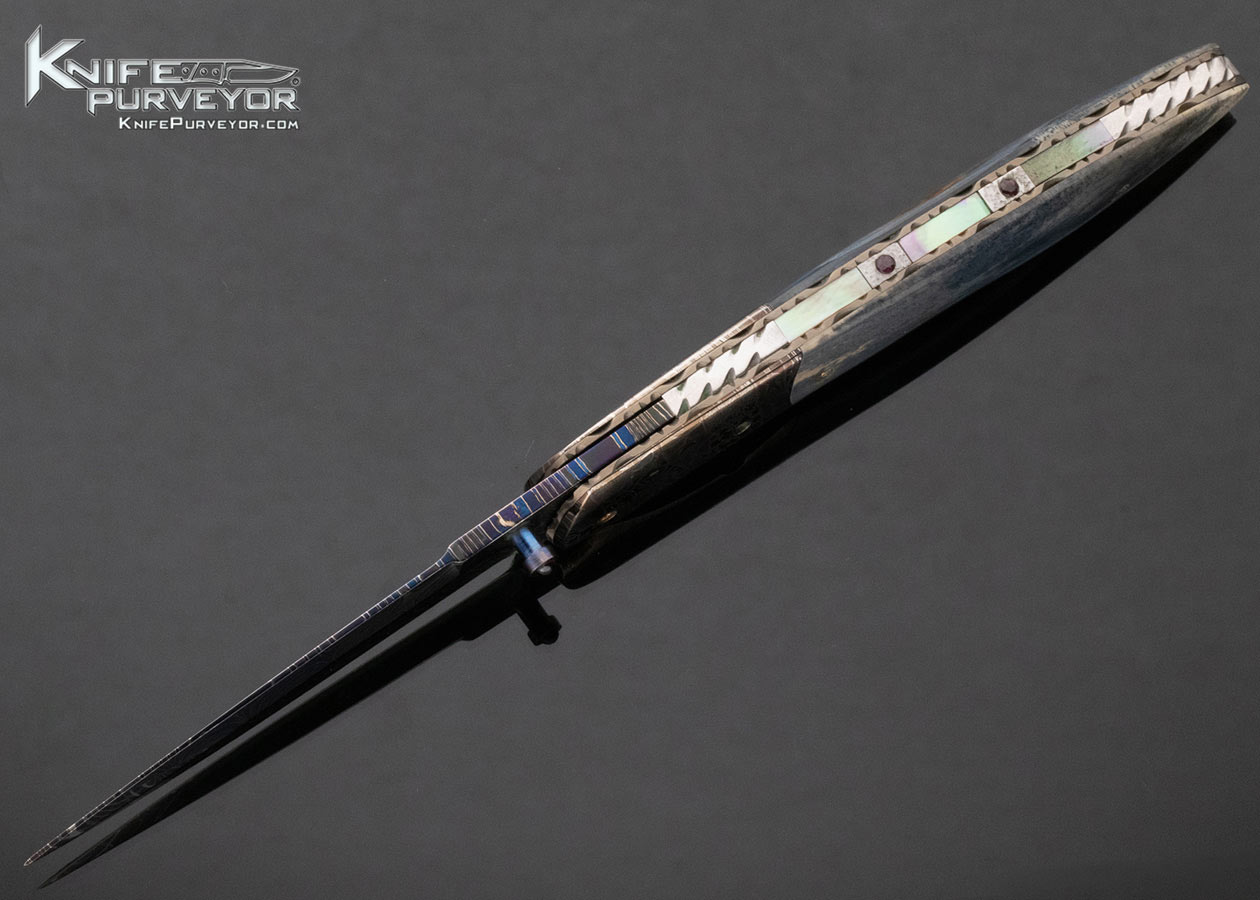 Frank Niro Custom Knife Mammoth and Rob Calcinore MultiBar Damascus with Chad Nichols Quilt Damascus Linerlock - Image 6