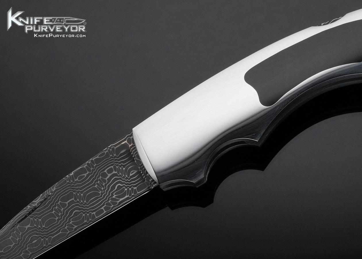 Joe Kious Custom Knife Black Jade and Damascus Lockback 15290