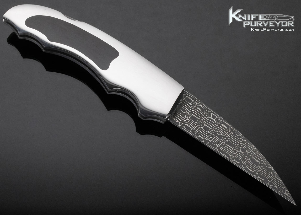 Joe Kious Custom Knife Edwards Black Jade and Damascus Lockback - Image 3