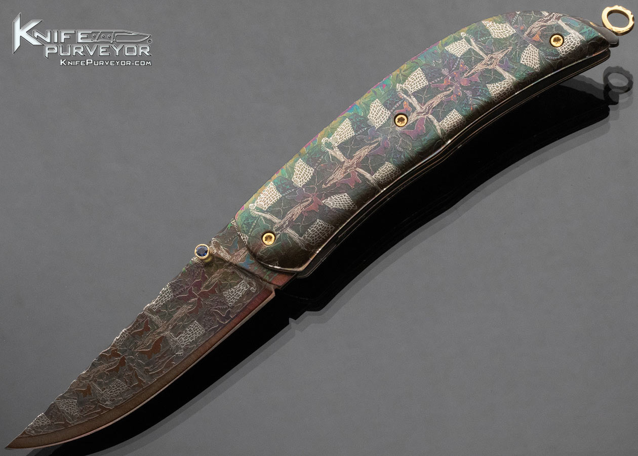 lJohan Gustafsson Custom Knife Blued Sole-Authoship Damascus Linerlock 15246