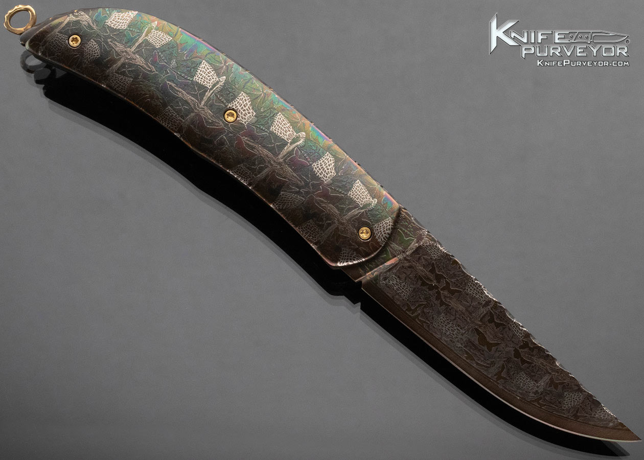 Johan Gustafsson Custom Knife Blued Sole-Authoship Damascus Linerlock - Image 3