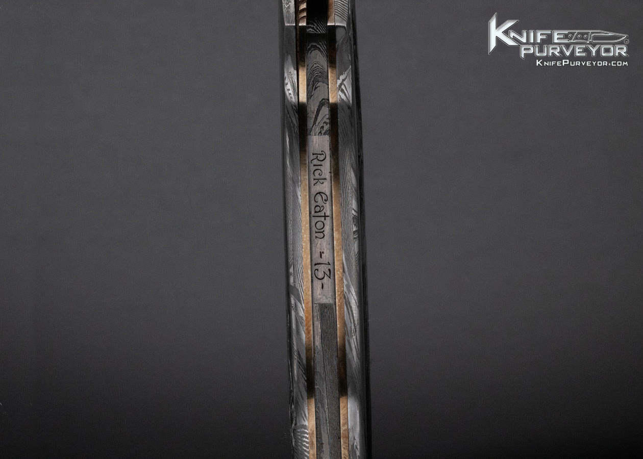 Rick Eaton Custom Knife Sole Authorship Engraved Damascus Linerlock Dagger - Image 7