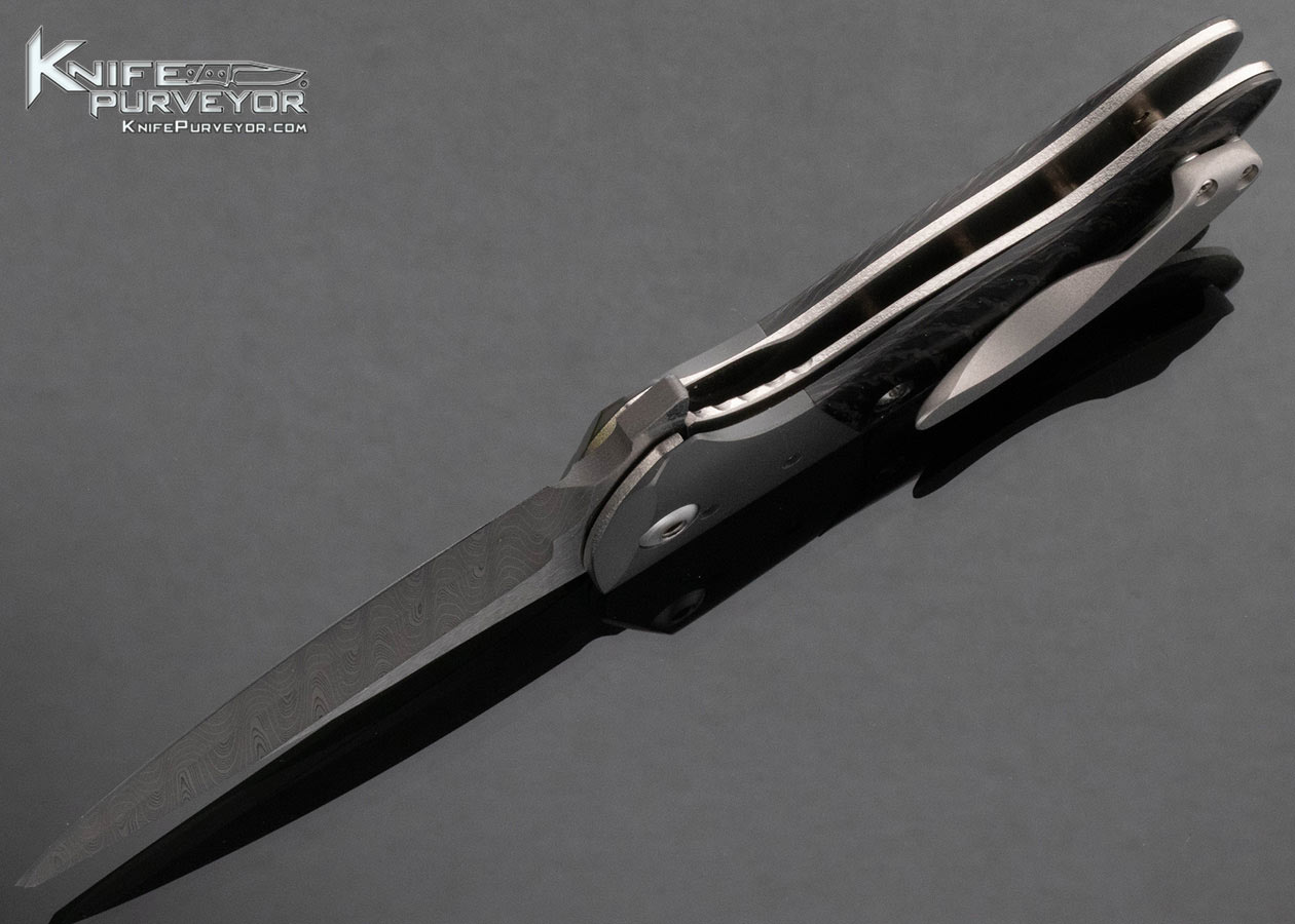 Allen Elishewitz Custom Knife Multi-Ground Damascus Zirconium Carbon Fiber Linerlock Flipper 15398