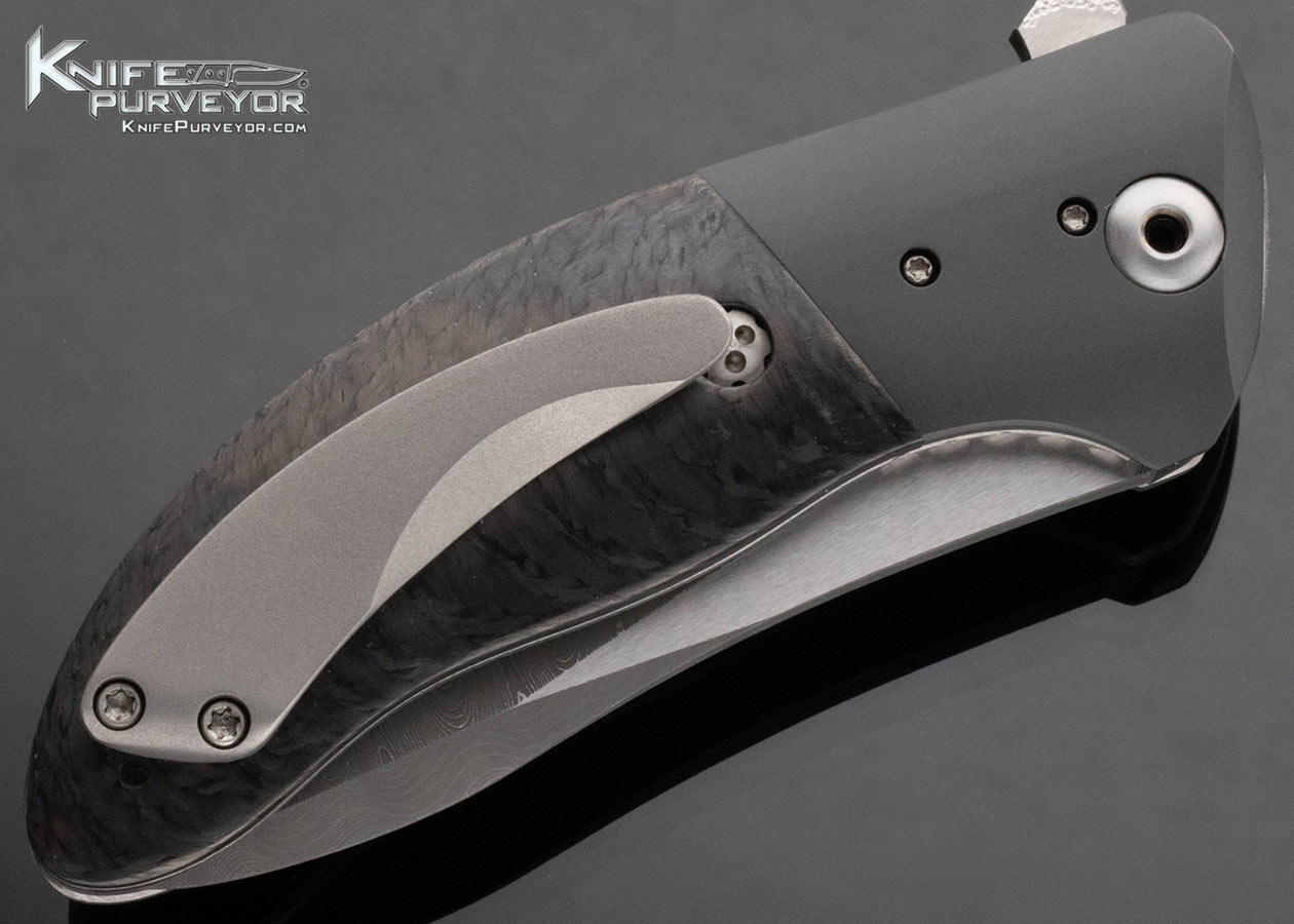Allen Elishewitz Custom Knife Multi-Ground Damascus Zirconium Carbon Fiber Linerlock Flipper - Image 4
