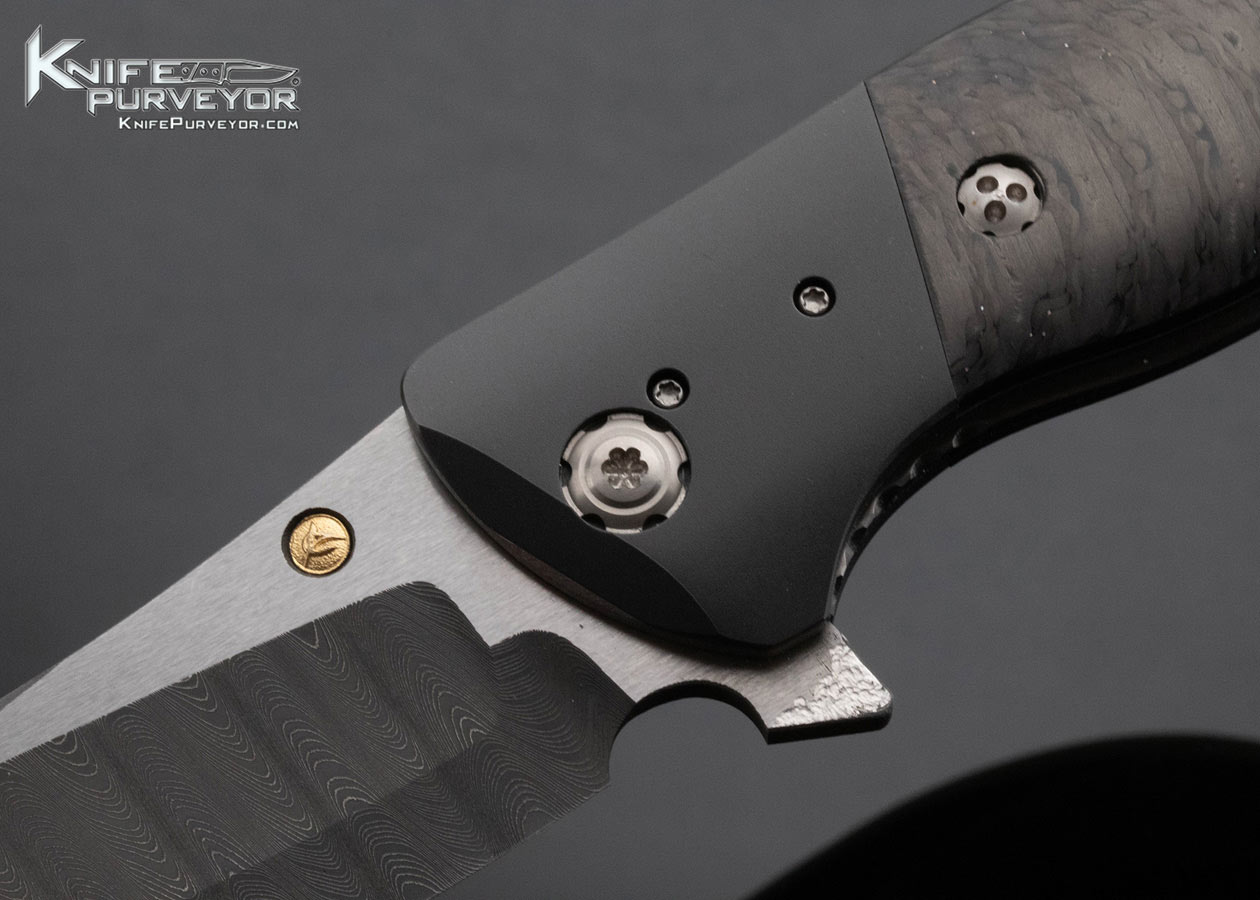Allen Elishewitz Custom Knife Multi-Ground Damascus Zirconium Carbon Fiber Linerlock Flipper - Image 2