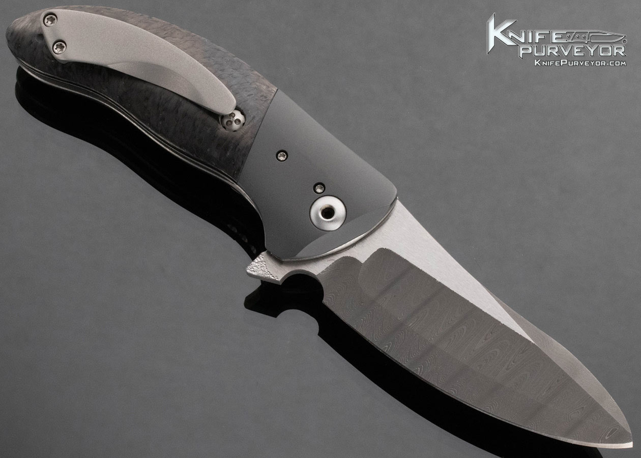Allen Elishewitz Custom Knife Multi-Ground Damascus Zirconium Carbon Fiber Linerlock Flipper - Image 3
