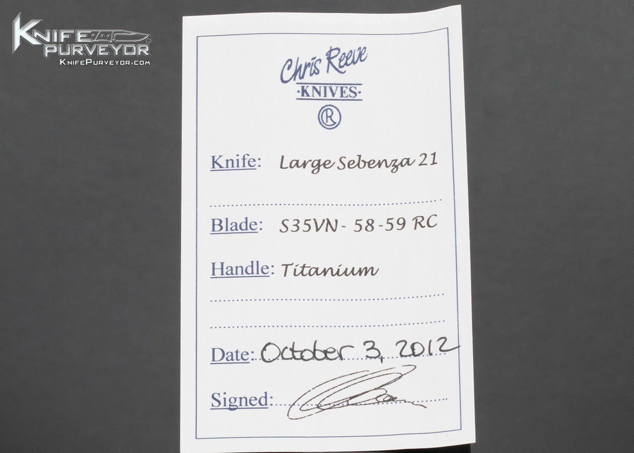 Chris Reeve Custom Knife Large Sebenza 21 Frame Lock - Image 6