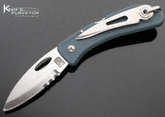 David Boye Custom Knife Denim Blue Serrated Cobalt Lockback with Marlin Spike 15296