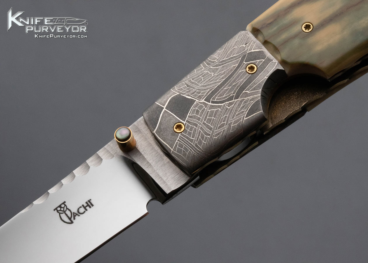 Francesco Pachi Custom Knife Damascus and Mammoth Linerlock - Image 2