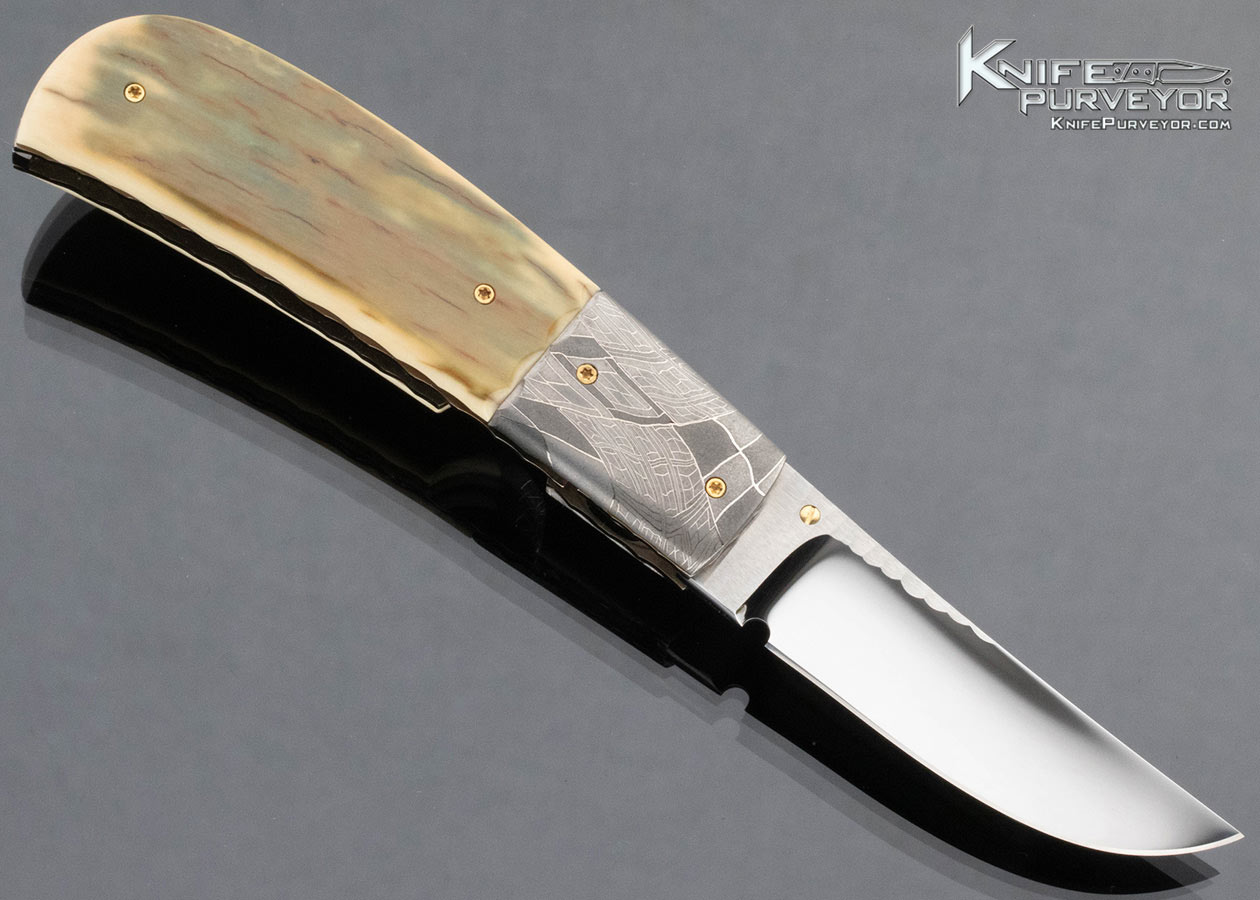 Francesco Pachi Custom Knife Damascus and Mammoth Linerlock - Image 3