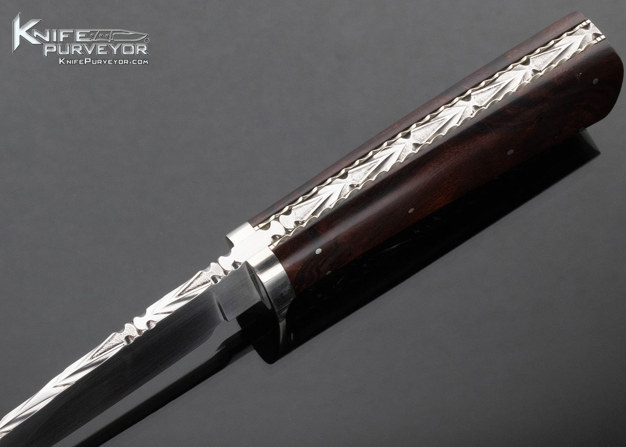 Larry Fuegen Custom Knife Desert Ironwood Forged Hunter with Hand Tooled Leather Sheath - Image 5