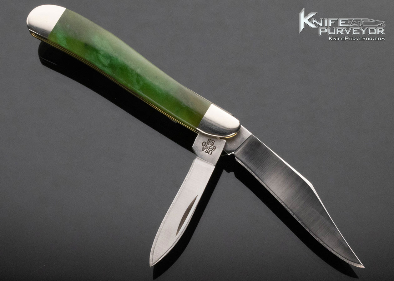 Michael Hoover "Case" Custom Knife 2 Blade "Peanut" Slip Joint with Polar Jade - Image 3