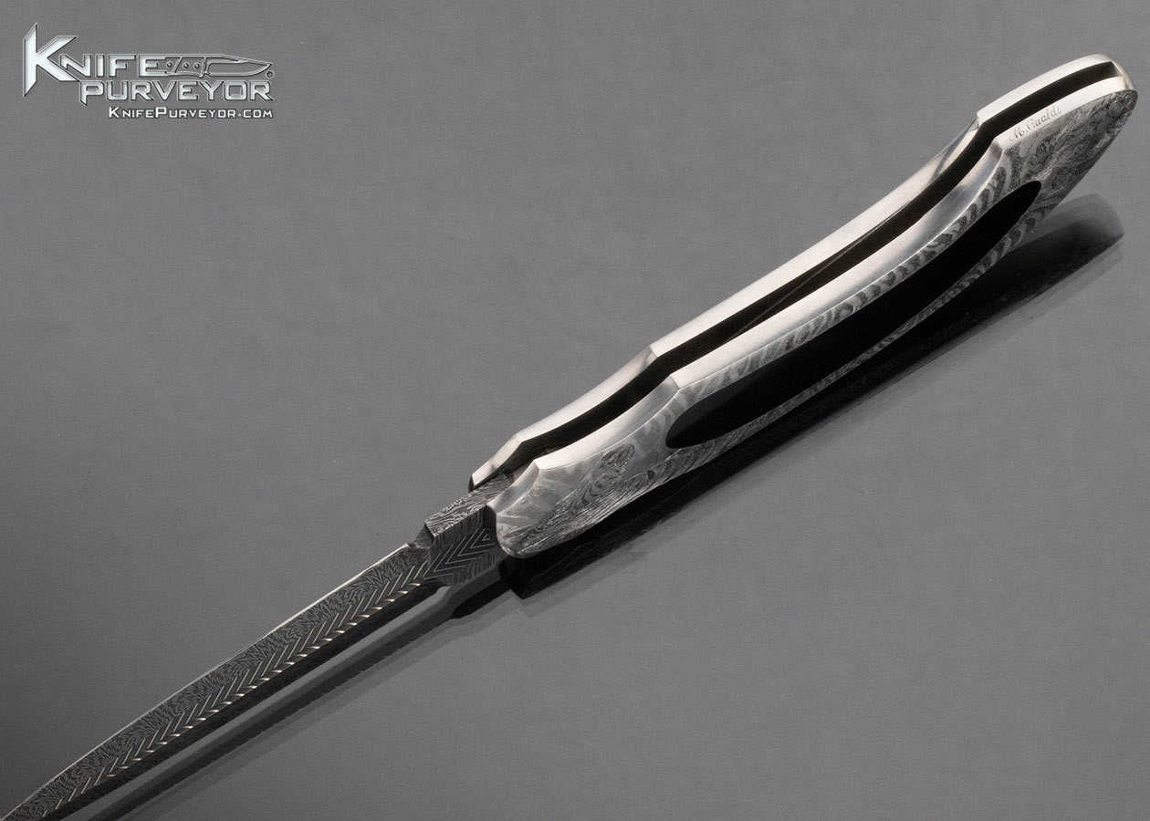 Tom Overeynder Custom Knife Manuela Gualdi Engraved Black Jade and Damascus 15252