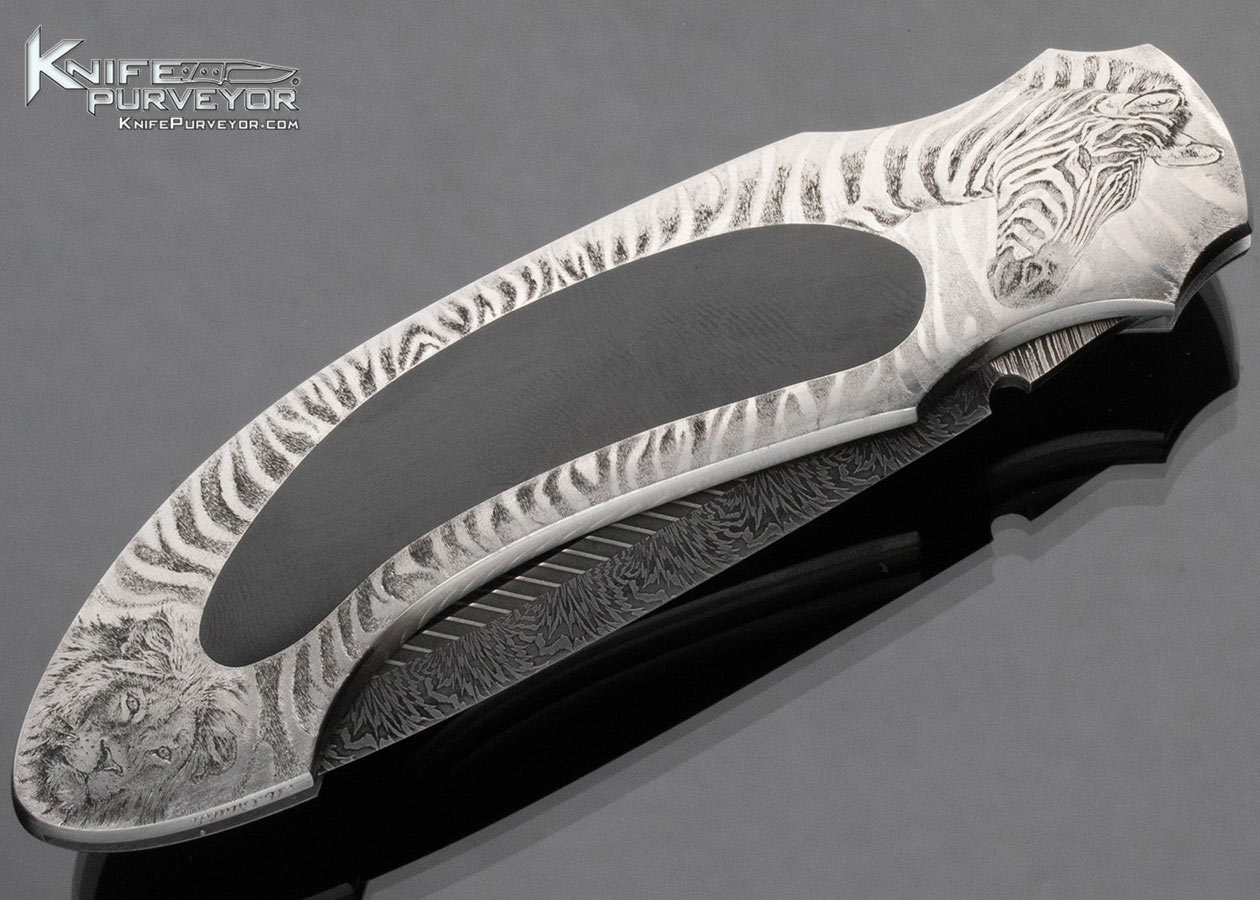 Tom Overeynder Custom Knife Manuela Gualdi Engraved Black Jade and Damascus - Image 4