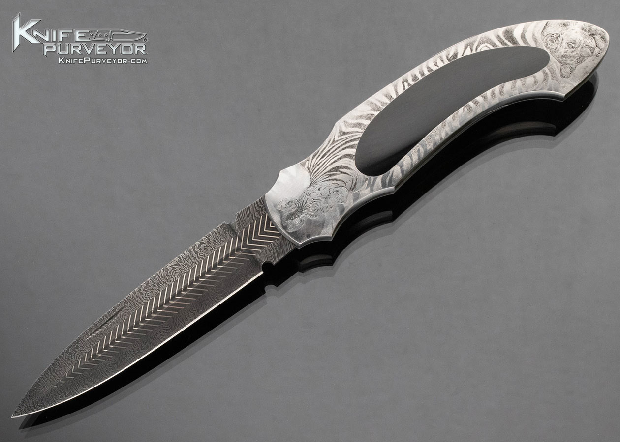 Tom Overeynder Custom Knife Manuela Gualdi Engraved Black Jade and Damascus 15252