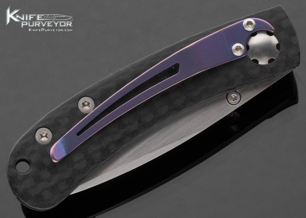 William Henry Custom Knife Carbon Fiber Linerlock with Leather Pouch - Image 4