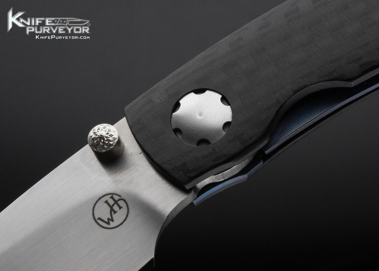 William Henry Custom Knife Carbon Fiber Linerlock with Leather Pouch - Image 2