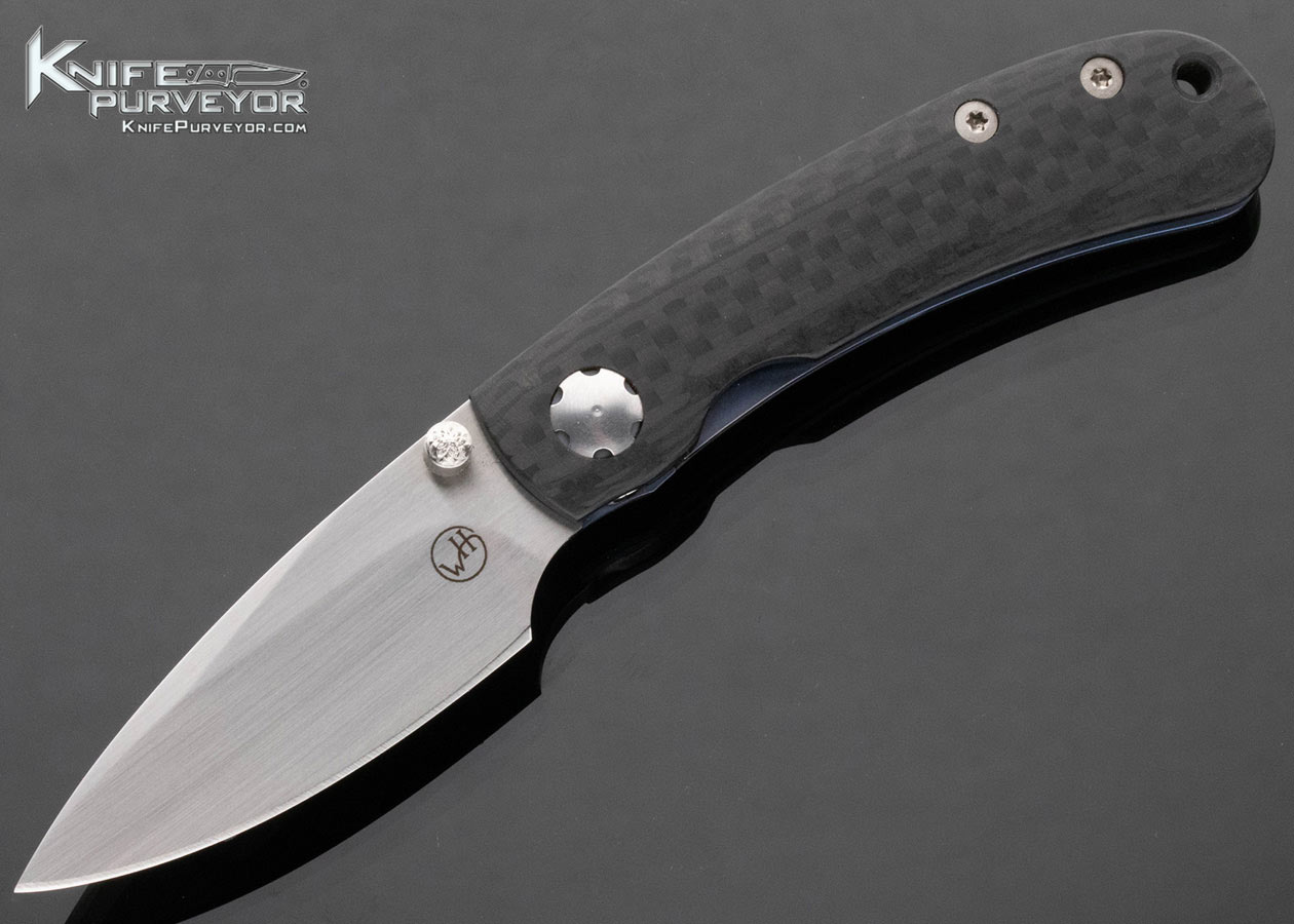William Henry Custom Knife Carbon Fiber Linerlock with Leather Pouch 15304
