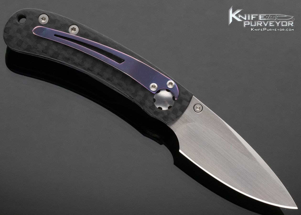 William Henry Custom Knife Carbon Fiber Linerlock with Leather Pouch - Image 3