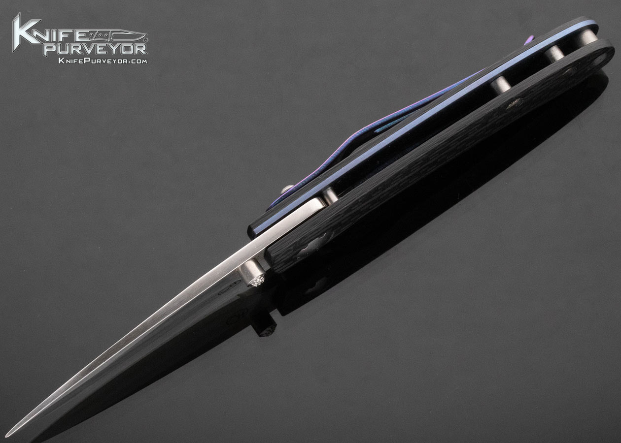 William Henry Custom Knife Carbon Fiber Linerlock with Leather Pouch - Image 5