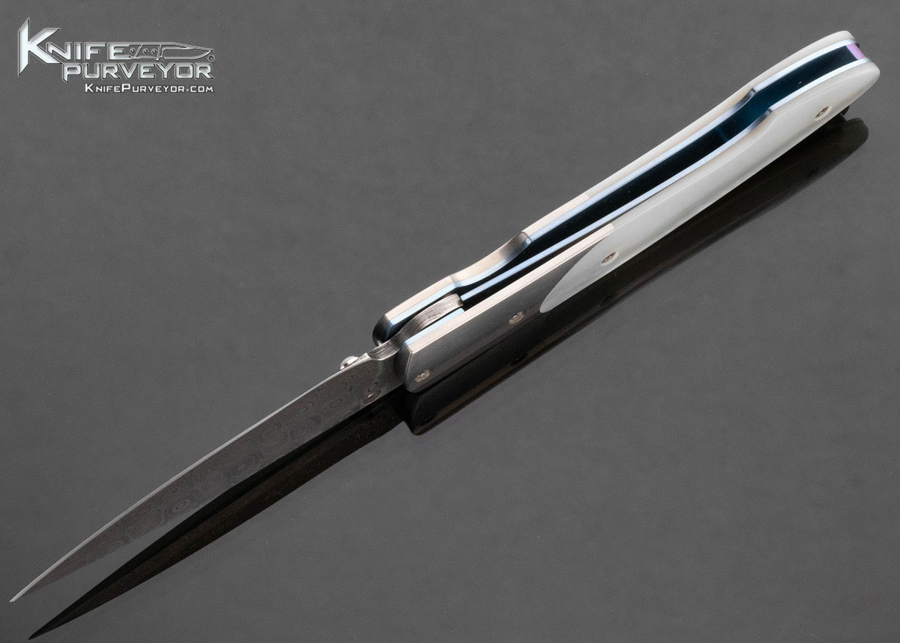 William Henry Custom Knife Raindrop Damascus and Mother of Pearl T10-DP Linerlock 15301