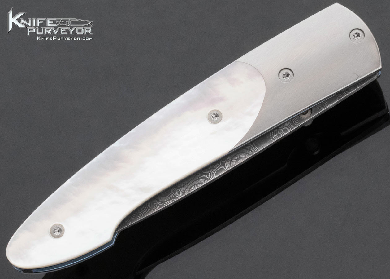 William Henry Custom Knife Raindrop Damascus and Mother of Pearl T10-DP Linerlock - Image 4