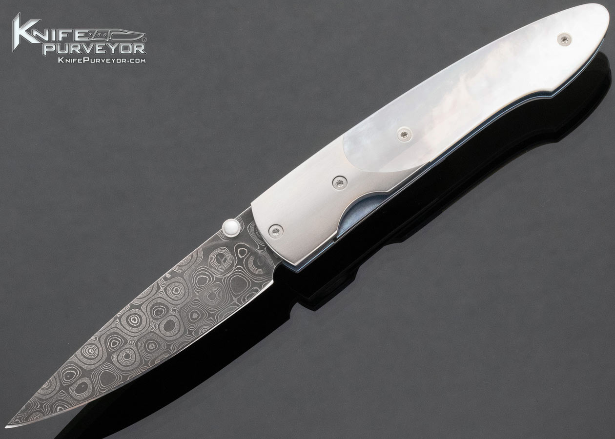 William Henry Custom Knife Raindrop Damascus and Mother of Pearl T10-DP Linerlock 15301