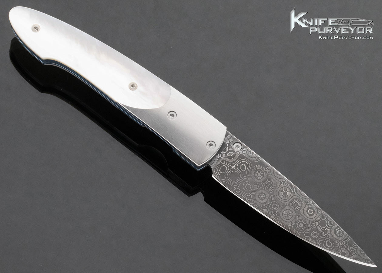 William Henry Custom Knife Raindrop Damascus and Mother of Pearl T10-DP Linerlock - Image 3