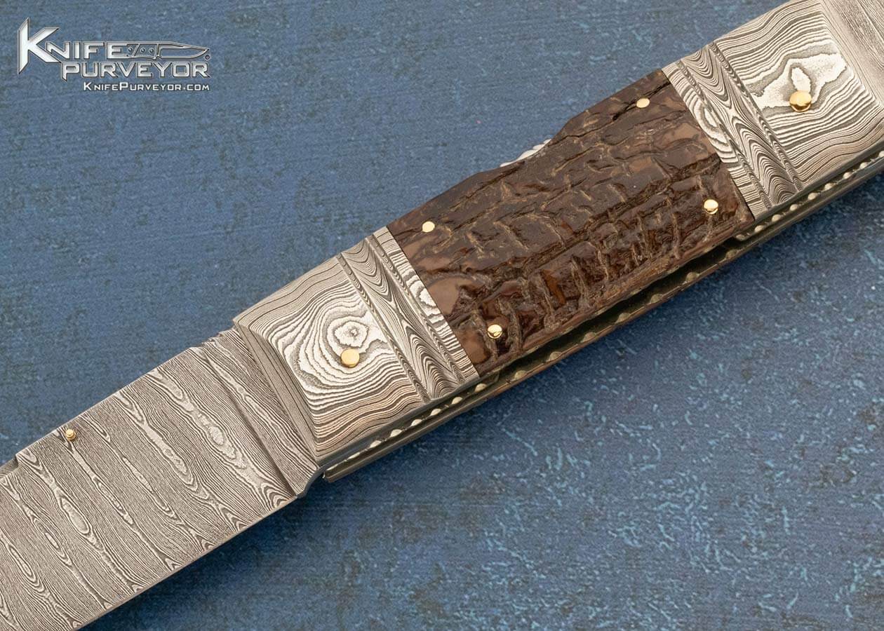 Barry Davis Custom Knife Sole Authorship Damascus and Bark Mammoth 2 Blade Lockback - Image 2