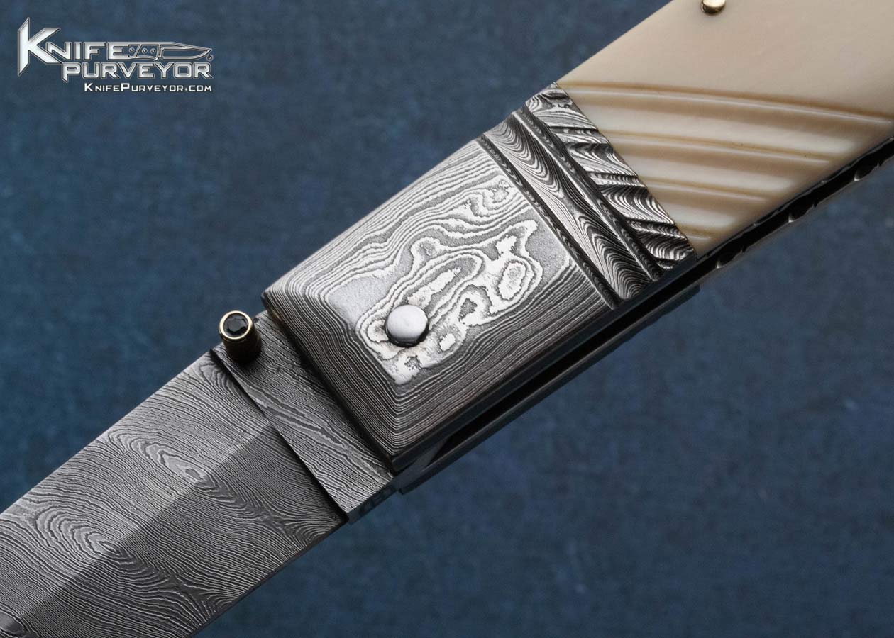 Barry Davis Custom Knife Sole Authorship Damascus and Fluted Mammoth Lockback 15481