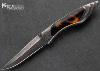Charles Bennica Custom Knife Damascus and Amber Interframe "Chrysalide 3" Linerlock 15452