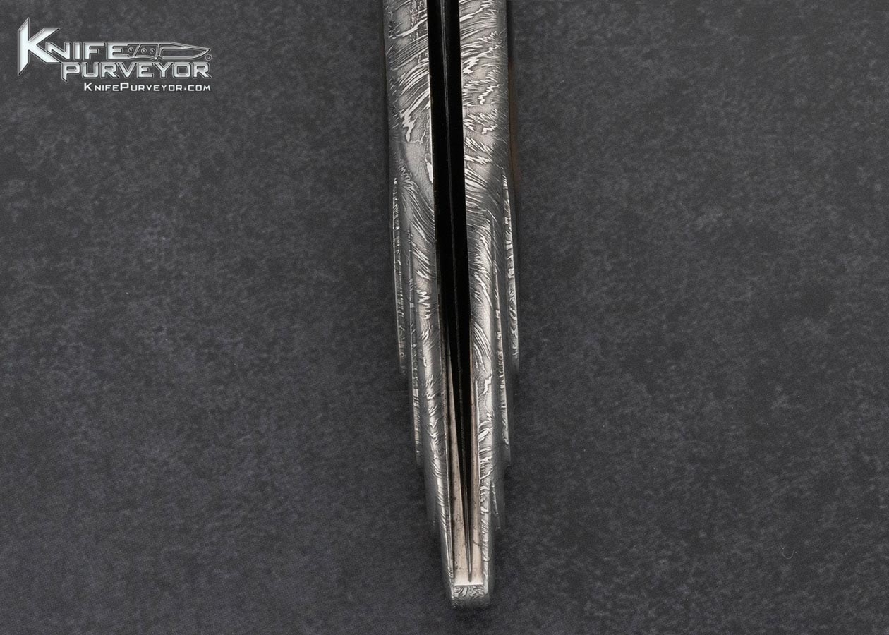 Charles Bennica Custom Knife Damascus and Amber Interframe "Chrysalide 3" Linerlock 15452