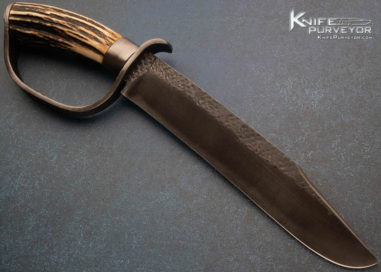 Daniel Winkler Custom Knife 1 of 3 ever made Hand Forged 1086v Steel D-Guard Bowie with Karen Shook Sheath Circa 2006 15461