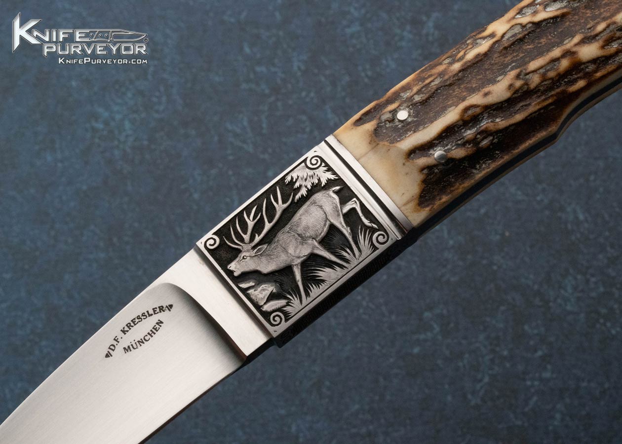 Dietmar Kressler Custom Knife Stag Integral Stiffhorn Engraved by