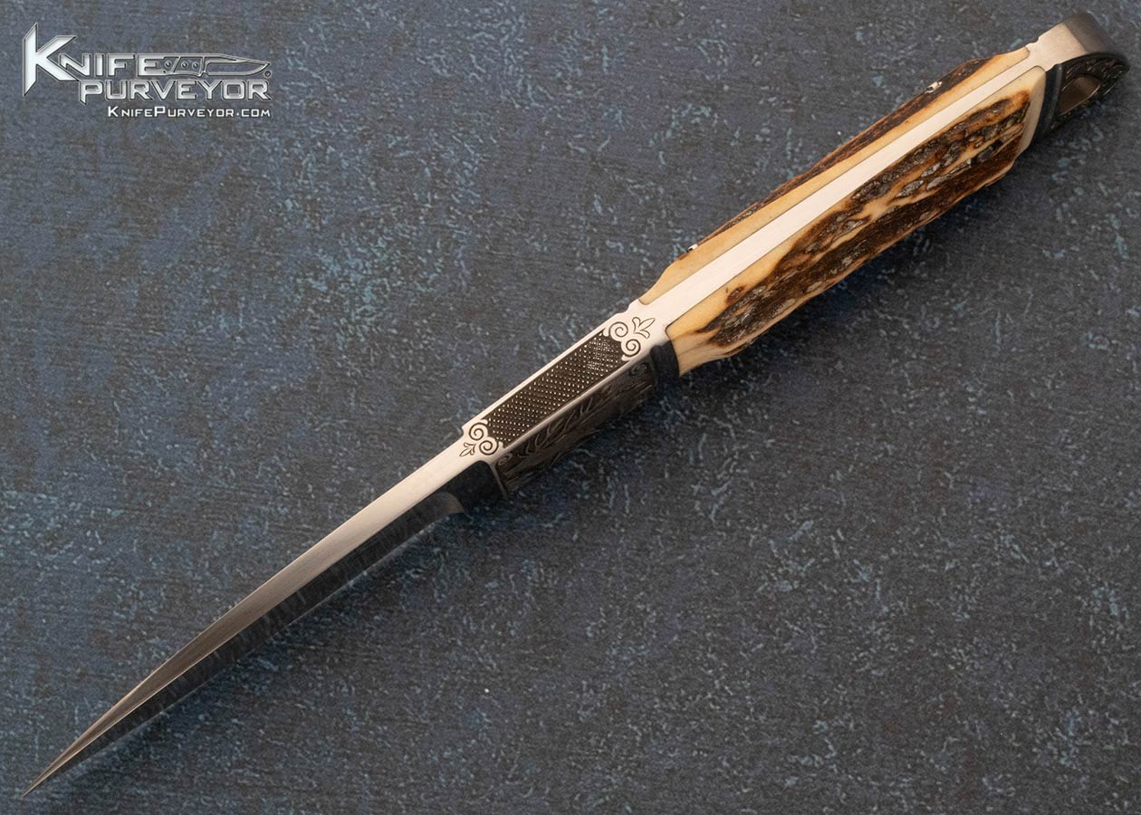 Dietmar Kressler Custom Knife Stag Integral Stiffhorn Engraved by Rolf Peters - Image 4