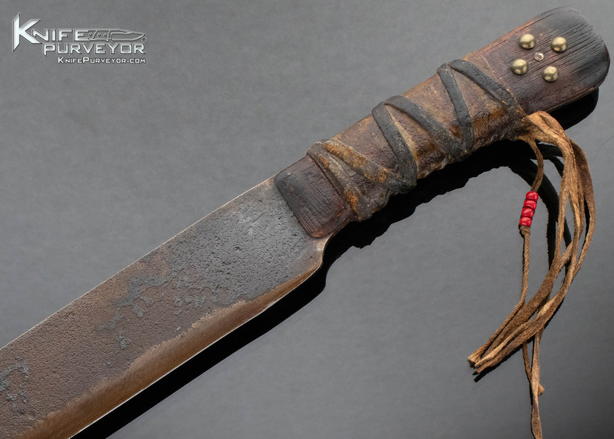 Don E. Bruton "White Wolf" Custom Knife Forged Steel Studded Wood Wrapped in Leather - Image 2