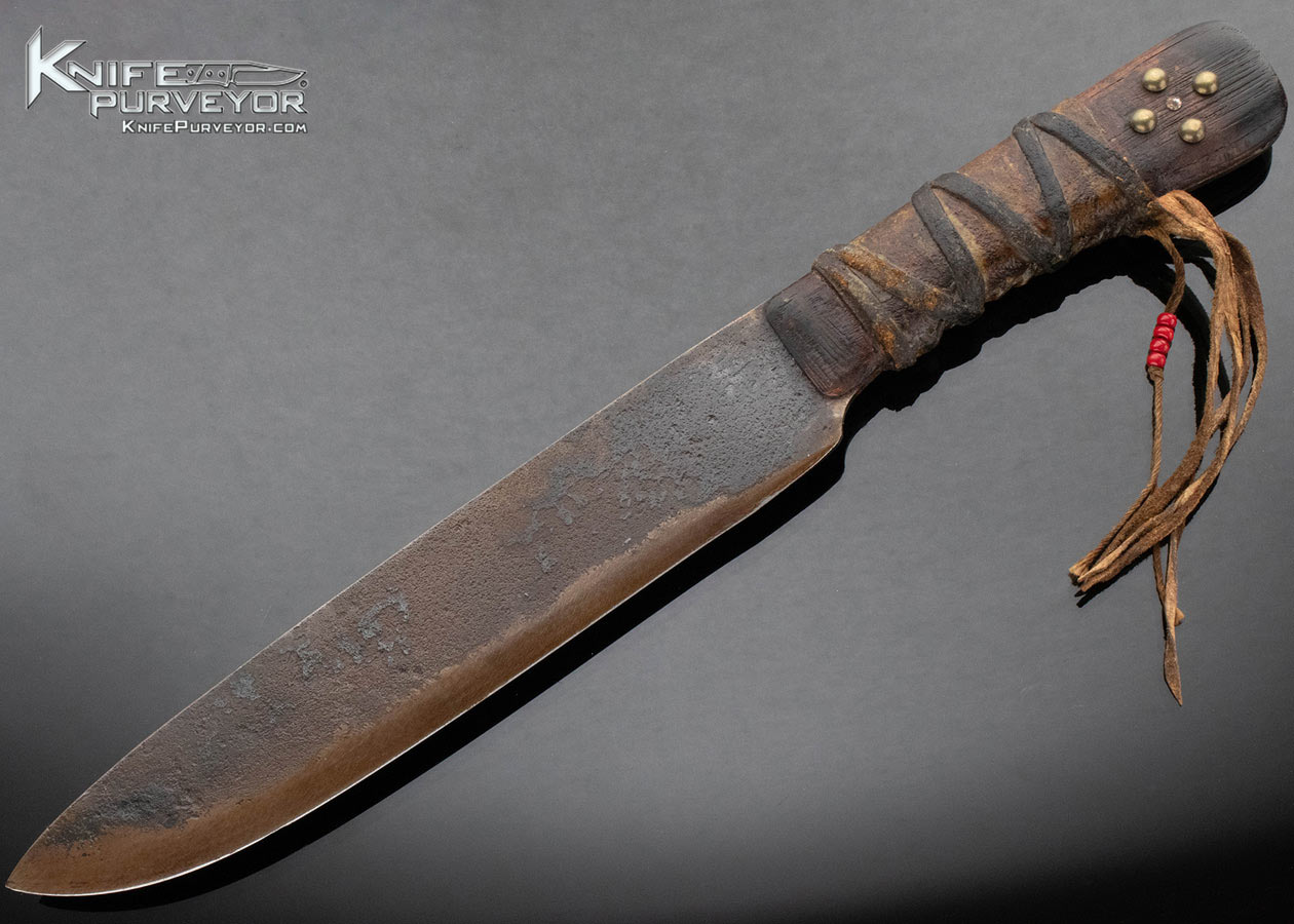 Don E. Bruton Custom Knife Forged Steel Studded Wood Wrapped in Leather 15493