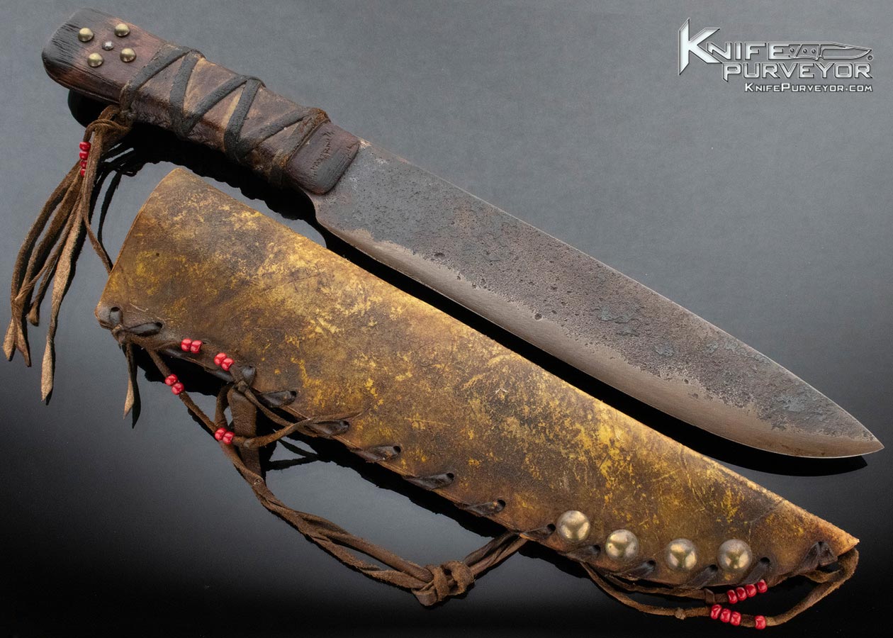 Don E. Bruton "White Wolf" Custom Knife Forged Steel Studded Wood Wrapped in Leather - Image 3