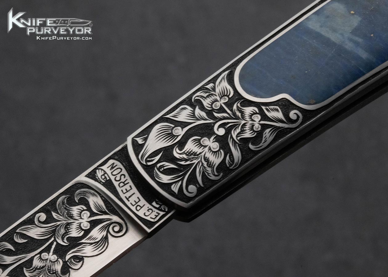 Eldon Peterson Custom Knife Lapis Lazuli Interframe Engraved by Tony Lageose 15460