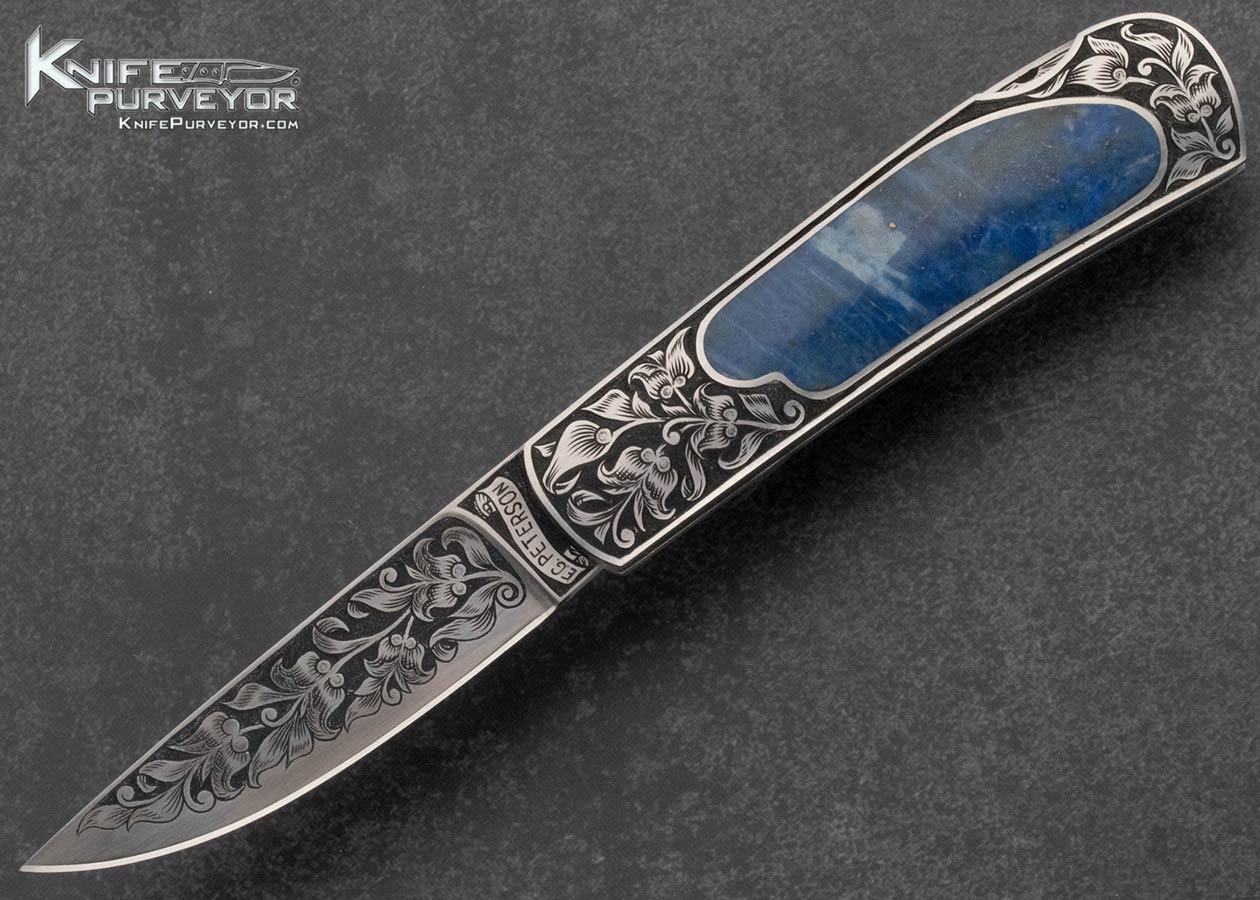 Eldon Peterson Custom Knife Lapis Lazuli Interframe Engraved by Tony Lageose 15460
