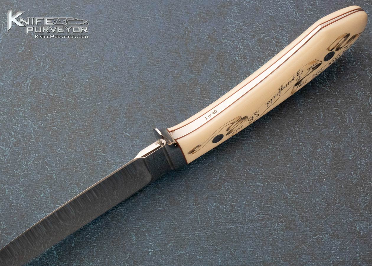 George Herron Custom Knife Scrimshawed by Sandra Brady Mammoth 40th Anniversary Knife 15498