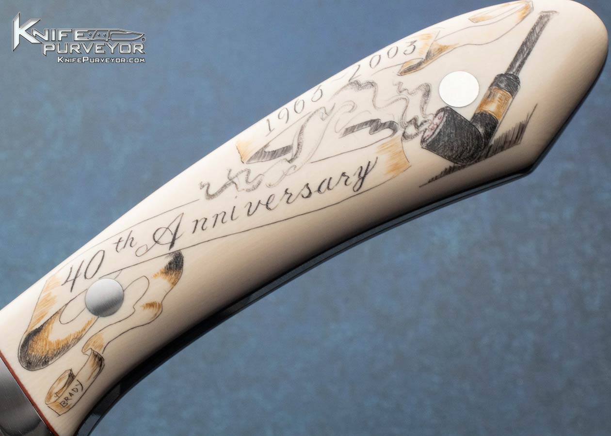 George Herron Custom Knife Scrimshawed by Sandra Brady Mammoth 40th Anniversary Knife - Image 4