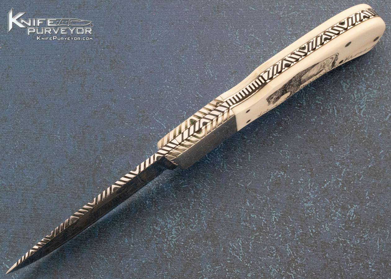 Harvey McBurnette Custom Knife Sole Authorship "Buffalo" Engraved and Scrimshawed Front Lock Circa 1976 - Image 5