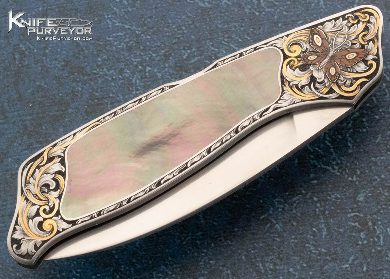 Jack Busfield Custom Knife Black Lip Tahitian Pearl Shell Lockback Engraved by Jon Robyn - Image 4