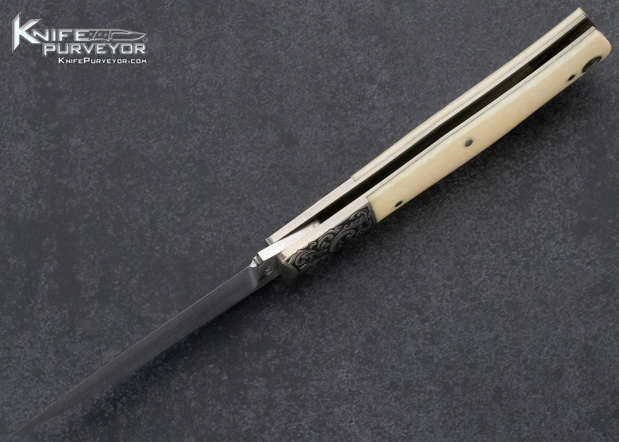 Jess Horn Custom Knife Mammoth Lockback with Escutcheon Engraved by Michael Collins - Image 6