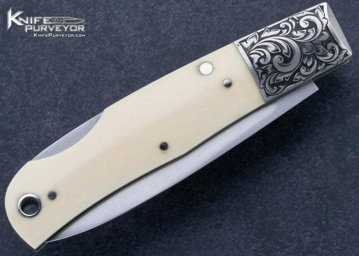 Jess Horn Custom Knife Mammoth Lockback with Escutcheon Engraved by Michael Collins - Image 3