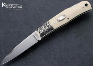 Jess Horn Custom Knife Mammoth Lockback with Escutcheon Engraved by Michael Collins 15477