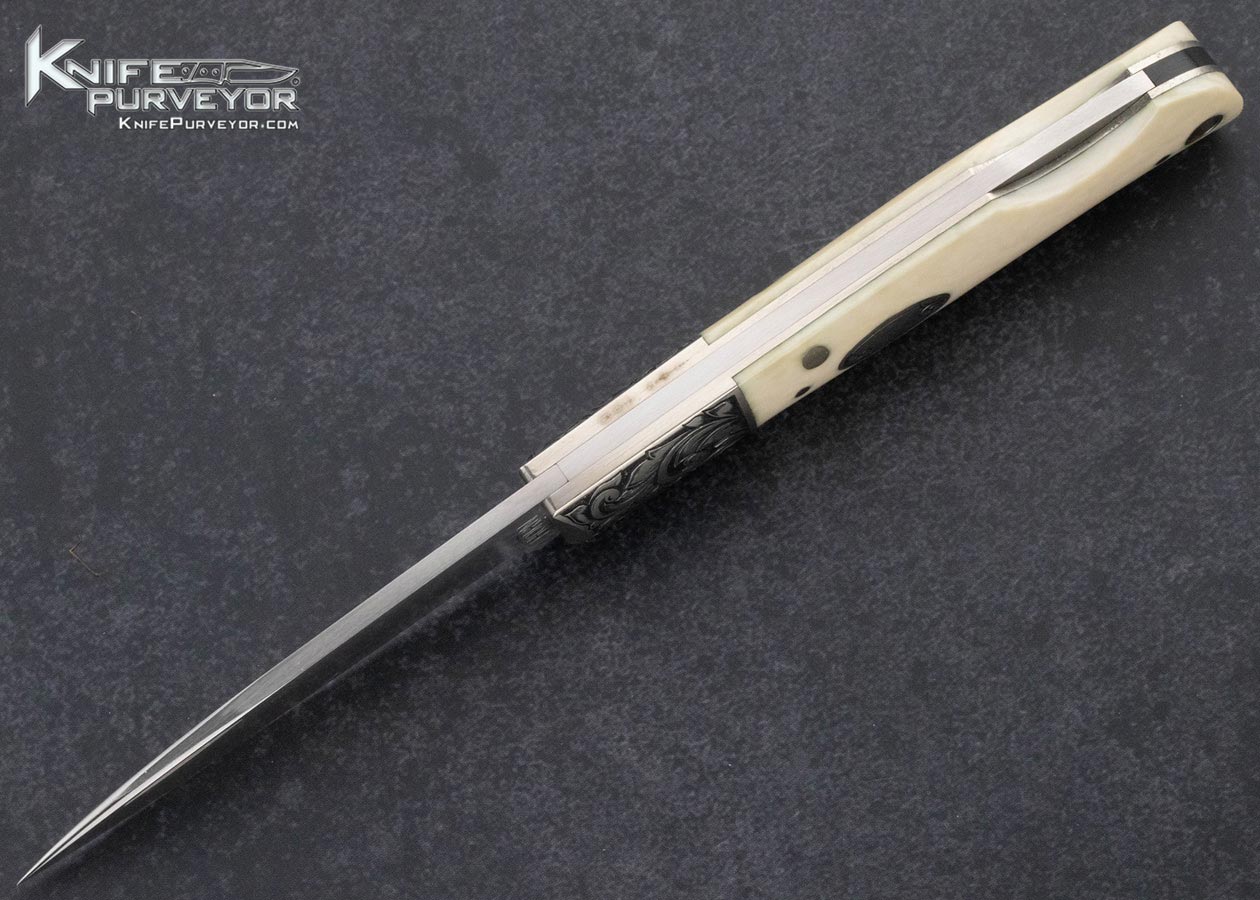 Jess Horn Custom Knife Mammoth Lockback with Escutcheon Engraved by Michael Collins - Image 5