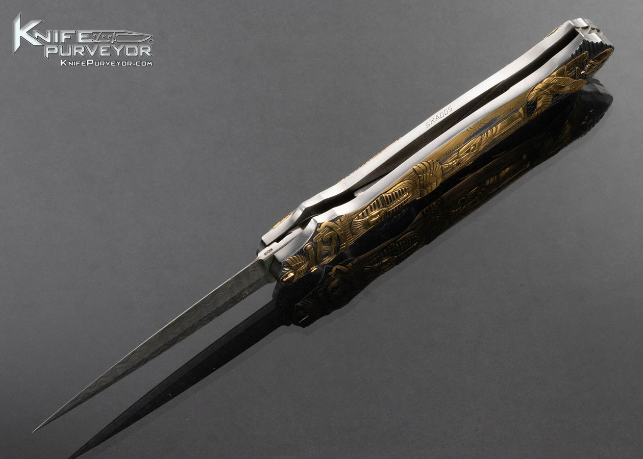 Joe-Kious-Custom-Knife-“Egyptian”-24Kt- Gold-Engraved-Double-Pocket-Locket-Auto-with-14-Kt-Gold-Toothpick-Engraved-by-Ron-Skaggs-15438