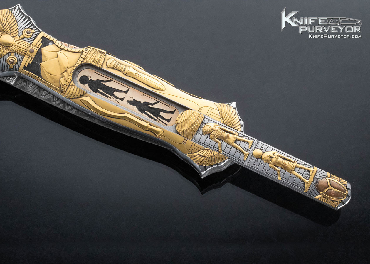 Joe-Kious-Custom-Knife-“Egyptian”-Engraved-Double-Pocket-Locket-Auto-with-14-Kt-Gold-Toothpick-Engraved-by-Ron-Skaggs